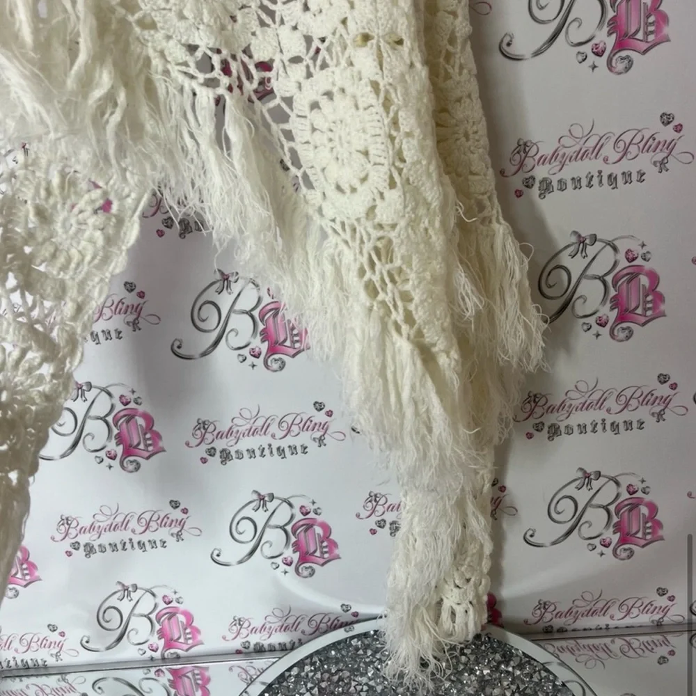 Scarf shawl knit fringe tassle Crochet Fringe Shawl